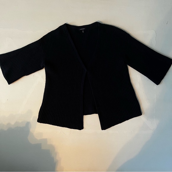 Lands’ End navy blue one snap button cardigan chunky weave sweater size Medium - Picture 4 of 7